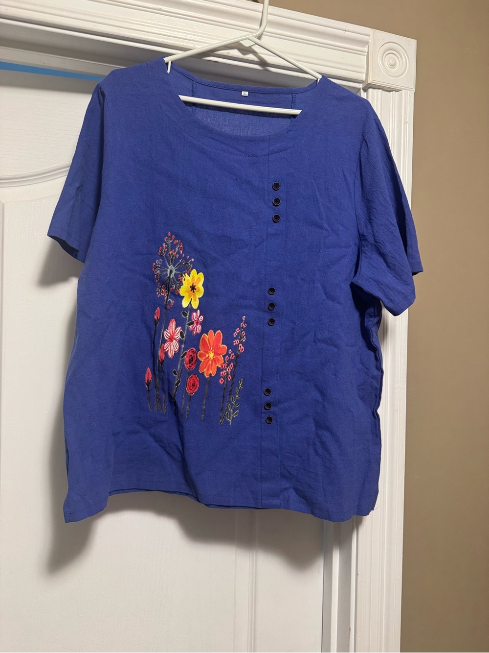 Women’s Blue Floral Embroidered Short Sleeve Top